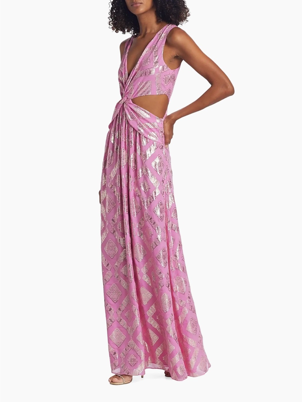 Ramy Brook Irene Metallic Floor-Length Gown in pink orchid - Picture 4 of 8